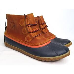 Nwt SOREL Out N About Women Sz 8.5 Waterproof Leather Duck Shoes Taffy/Navy Blue